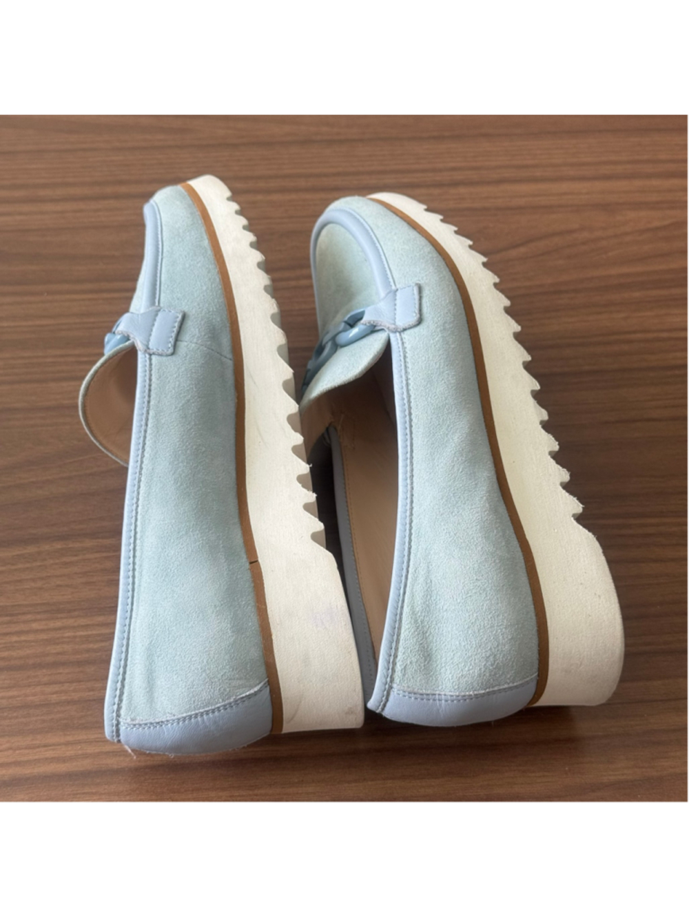 Nero Giardini Made in Italy Light Blue Suede Chain Loafers Platform Comfort Shoe - Picture 5 of 8